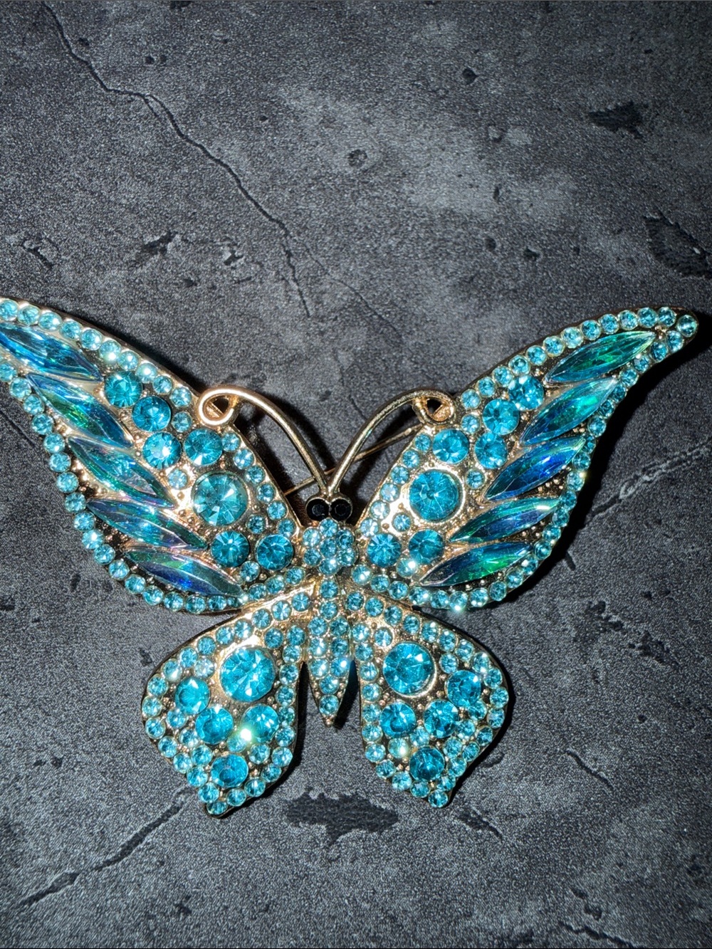 Turquoise Crystal Butterfly Brooch - Unbranded